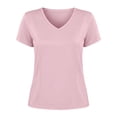 thumbnail image 2 of Women's T Shirts Soft Cotton Plain Tshirts Short Sleeve V Neck Fitted Casual Summer Tops Plus Size Basic Tees (S, Pink), 2 of 8