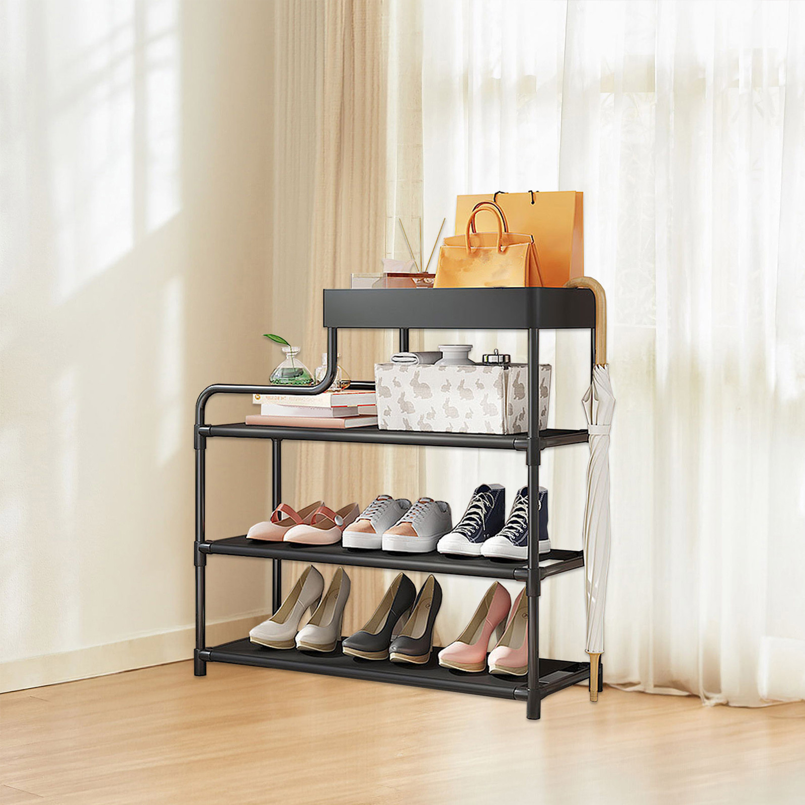 SHENGXINY Shoe Rack,Simple Multi-Layer Dust-Proof Shoe Cabinet,Economic Storage for Home,Doorway,Dormitory,Compact Space-Saving Rack Black 19.68x16.53x7.08in