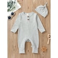 thumbnail image 2 of Cenuakty Baby Boy Casual Jumpsuit Set Solid Color Ribbed Long Sleeve Romper and Beanie Hat for Infant Toddler, 2 of 8