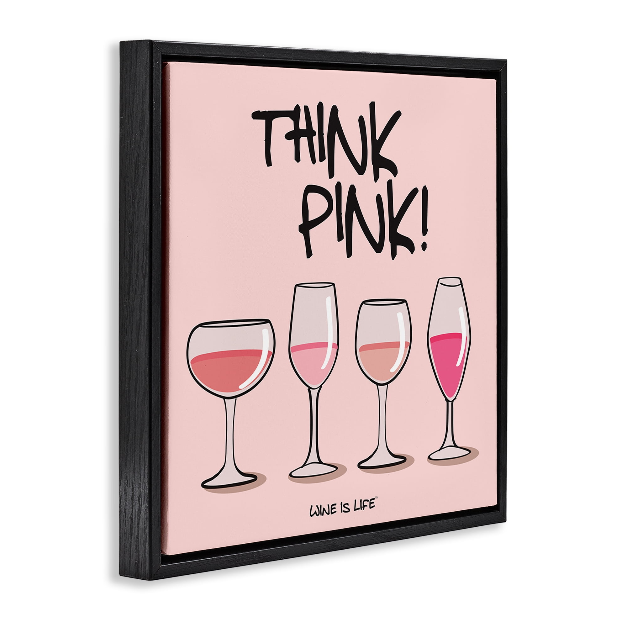 Stupell Industries Think Pink Champagne Food & Beverage Painting Black Floater Framed Canvas Art Print Wall Art, 25 x 25