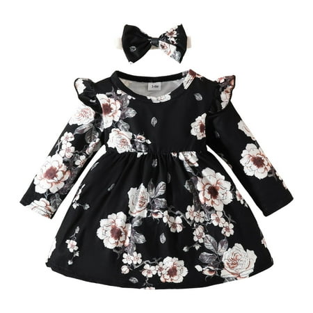 

Toddler Girl Dresses Long Sleeve Floral Prints Princess Dresses Clothes for Girls Size 12-18 Months