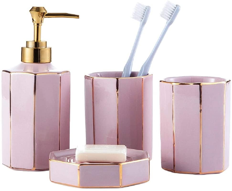 Blush Rose Pink Gold Soap Dispenser Cup, Gold Bathroom Set