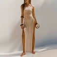 thumbnail image 1 of Mceream Robes Camisoles Dos Nu pour Femmes Grande Taille Fendue Haute Sans Manches Soirée Mariage Robe Maxi Col Bénitier Cocktail Sortie Robe Printemps Été Beige m, 1 of 8
