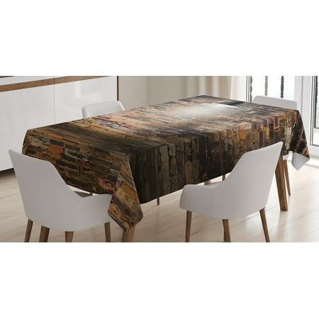 

Rustic Home Decor Tablecloth Dark Cracked Bricks Ceiling Lamp Spot Light Life Building Urban City Image Rectangular Table Cover for Dining Room Kitchen 60 X 90 Inches Black Red by Ambesonne
