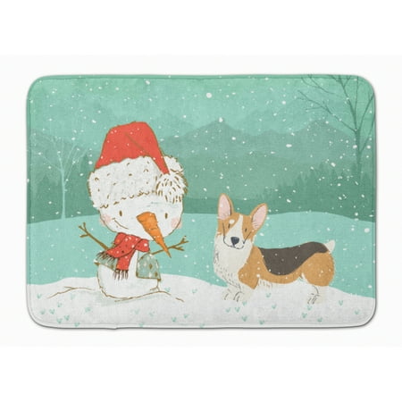 

Carolines Treasures CK2061RUG Tricolor Pembroke Corgi Snowman Christmas Machine Washable Memory Foam Mat 19 X 27