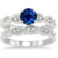 thumbnail image 2 of Classic 2 Carat 6mm Round Cut Blue Sapphire And Moissanite Diamond Inertwined Bridal Set On 10K White Gold, 2 of 3