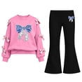 thumbnail image 3 of QTBIUQ Girls Two-Piece Fall Winter Set Bow-Decorated Long-Sleeve Sweatshirt with Rhinestone-Bow Print and Flared Pants Outfit Set, 3 of 8