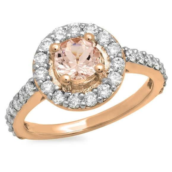 Dazzlingrock Collection 14K Round Morganite & White Diamond Ladies Halo Style Bridal Engagement Ring 1 CT, Rose Gold, Size 8.5