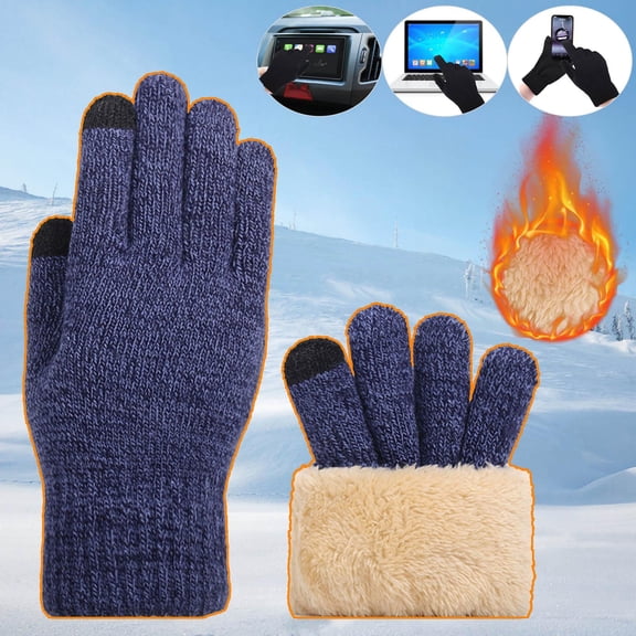 PInxai Winter Gloves for Women Men Fleece Lined Warm Outdoor Gloves Touchscreen Knitted Unisex Gloves for Cold Weather,Navy,Free Size