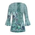 thumbnail image 4 of Floral Summer Tops for Women Tunic Tops V-neck 3/4 Lace Sleeve Pleated Button Casual Print Top, 4 of 5