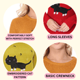 thumbnail image 3 of YEMAK Women's Black Cat Applique Crewneck Long Sleeve Casual Knit Pullover Sweater MK8207-RED-S, 3 of 9