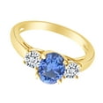 thumbnail image 2 of AFFY Oval Cut Simulated Blue Sapphire & White Natural Diamond Three Stone Ring In 10k Yellow Gold (0.2 cttw) Ring Size-9, 2 of 2