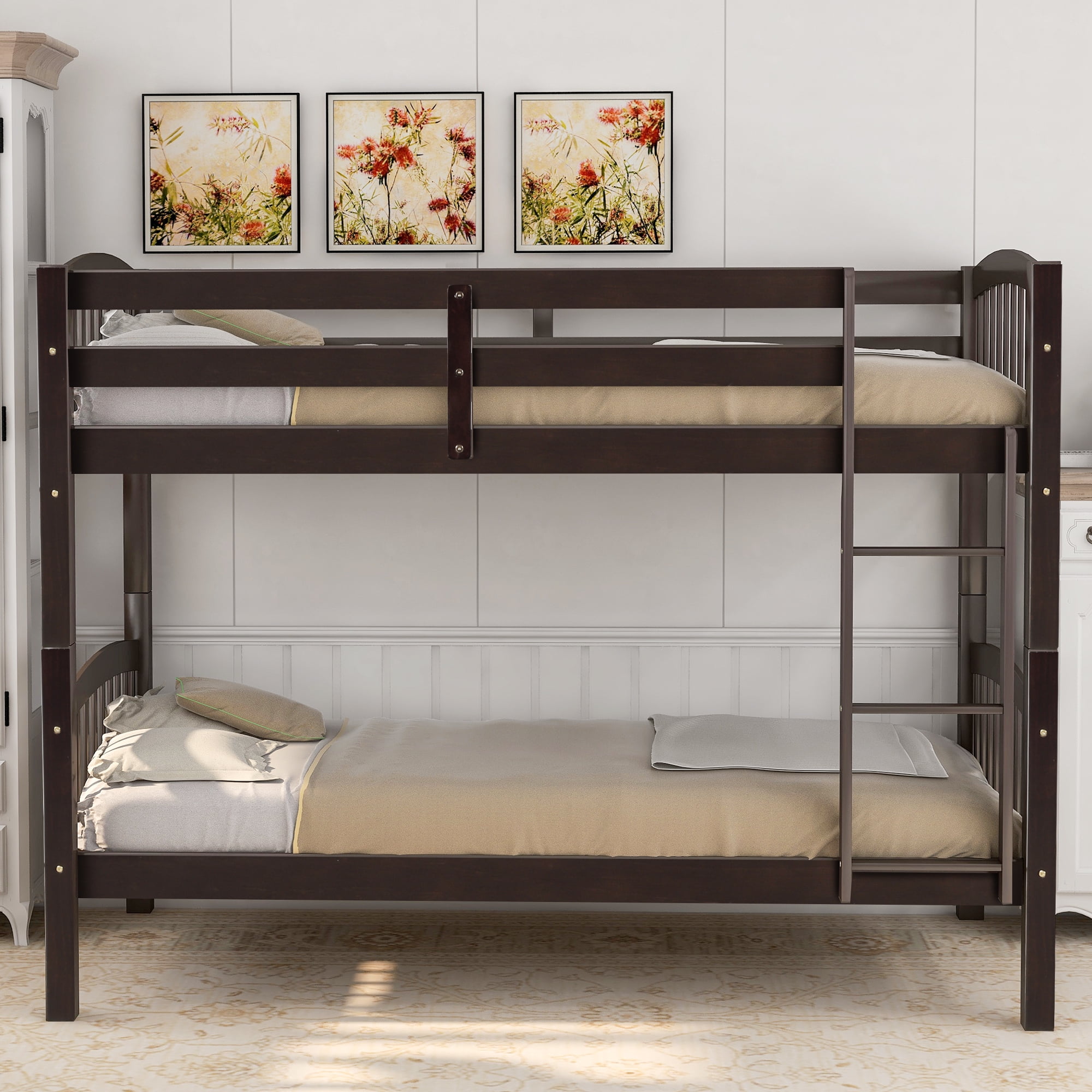 Clearance! Kids Bunk Beds, Solid Pine Wood Bunk Beds Twin Over Twin