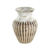 DecMode 11" Distressed Brown Mango Wood Vase with Carved Grooves