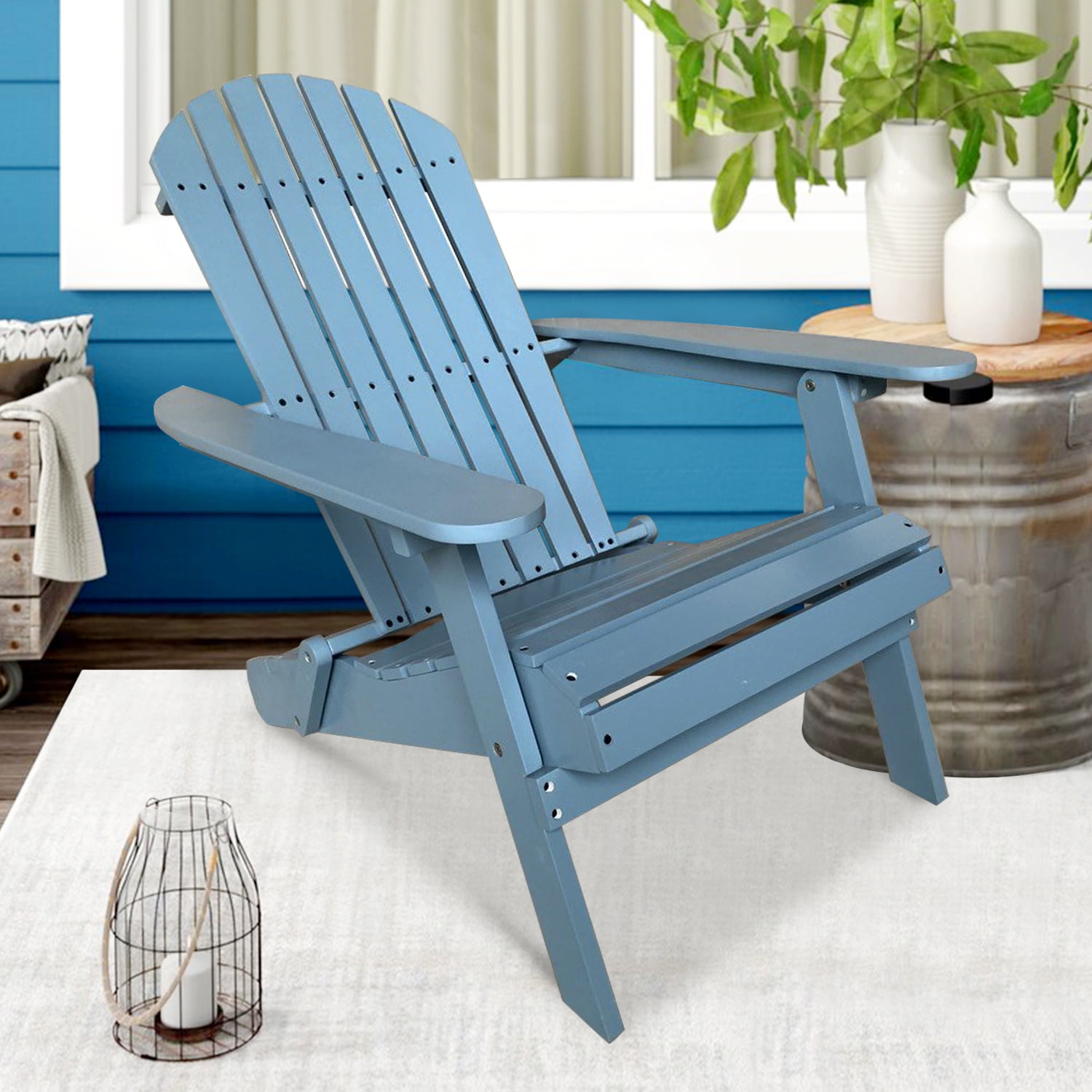 Folding Adirondack Chair Outdoor Patio Chairs Weather Resistant Plastic Fire Pit Chairs Wooden Adirondack Lounger Chair Accent Furniture for Garden Backyard, TURQUOISE