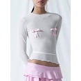 thumbnail image 4 of Nygoyerh Women Mesh Tops Slim See Through Mock Neck Solid Color Long Sleeve Short Shirt, 4 of 8