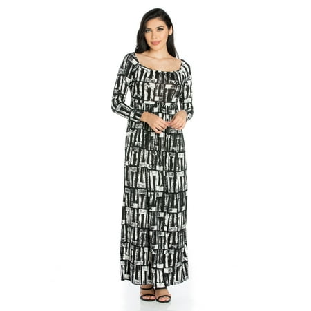 24seven Comfort Apparel Alluring Black and White Long Sleeve Maxi Dress