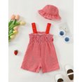 thumbnail image 3 of KIMI BEAR Newborn Baby Girls Jumpsuit 6-12 Months Summer Clothing Sleeveless Bows Ruched Strawberry Print Overall Shorts Button Bottom Cute Halter One-piece Suspenders with Hat Pink, 3 of 8