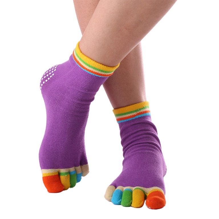 GENEMA Women Yoga Knee High Non-Slip Socks Bright Solid Color Five