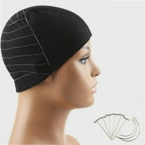 Wig Guideline Map Dome Cap for Lace Front Wigs, Stretchable Mesh Cap with Wide Elastic Band for Making Wigs, Perfect for Beginners Sewing 13x6 Lace Frontal (Medium, Black)