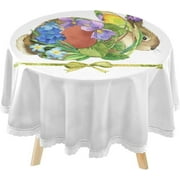 SKYSONIC Unique Easter Bunny Round Tablecloth 60inch Indoor Wrinkle Free, Red Egg Floral Circular Lace Table Cover Washable for Kitchen Party BBQ Dining Decor