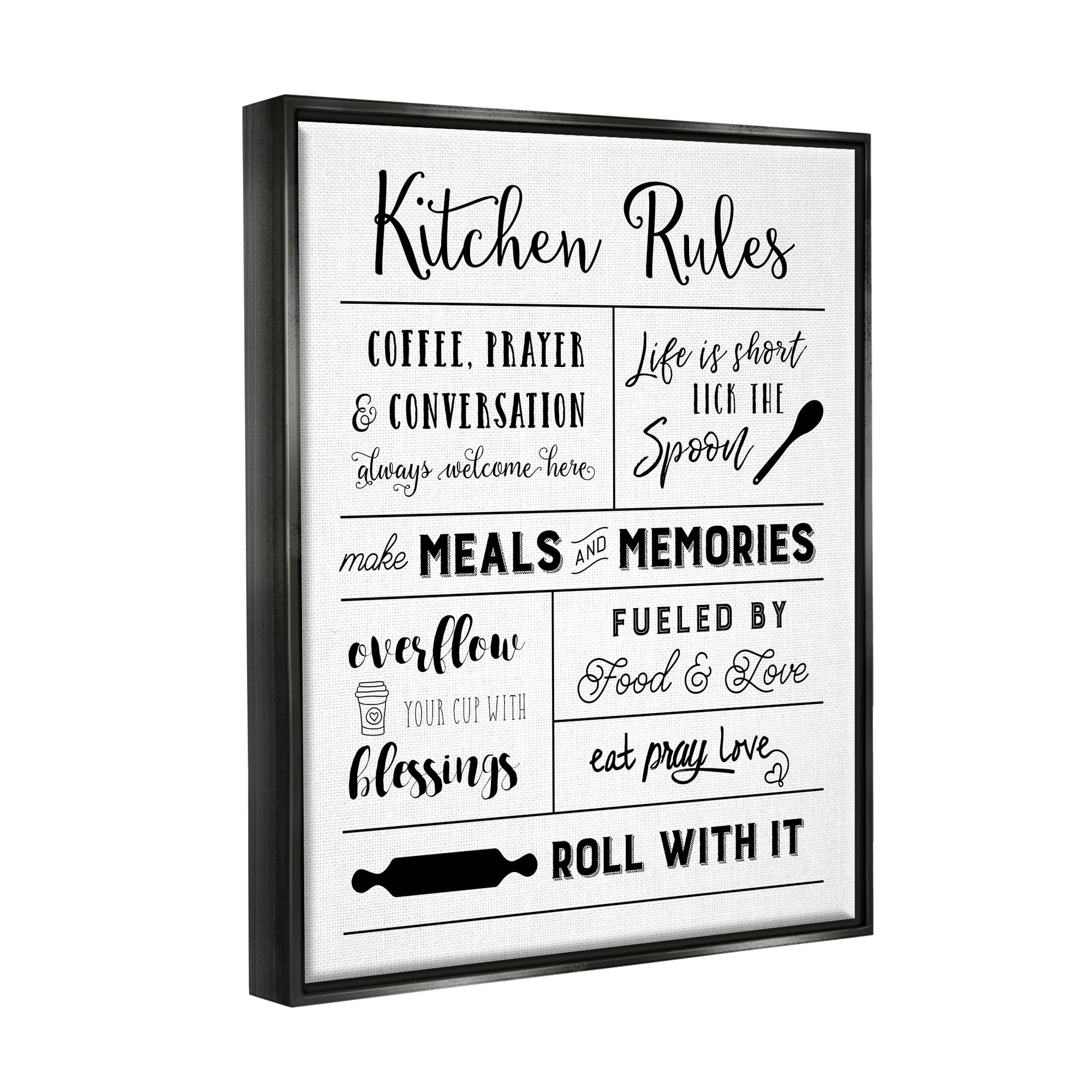 Stupell Industries Minimal Kitchen Rules Chart Food & Beverage Painting Black Floater Framed Canvas Art Print Wall Art, 17 x 21