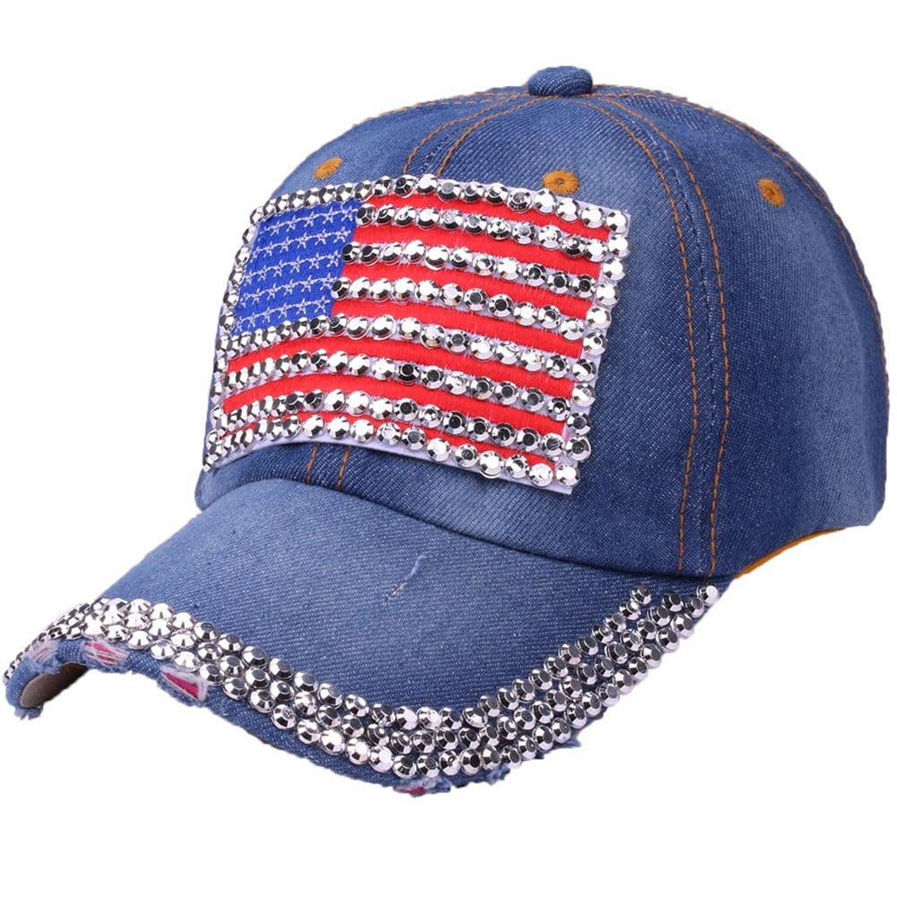 Denim Texas State Flag Hat Cap with Rhinestone with Adjustable strap BLING BLING 