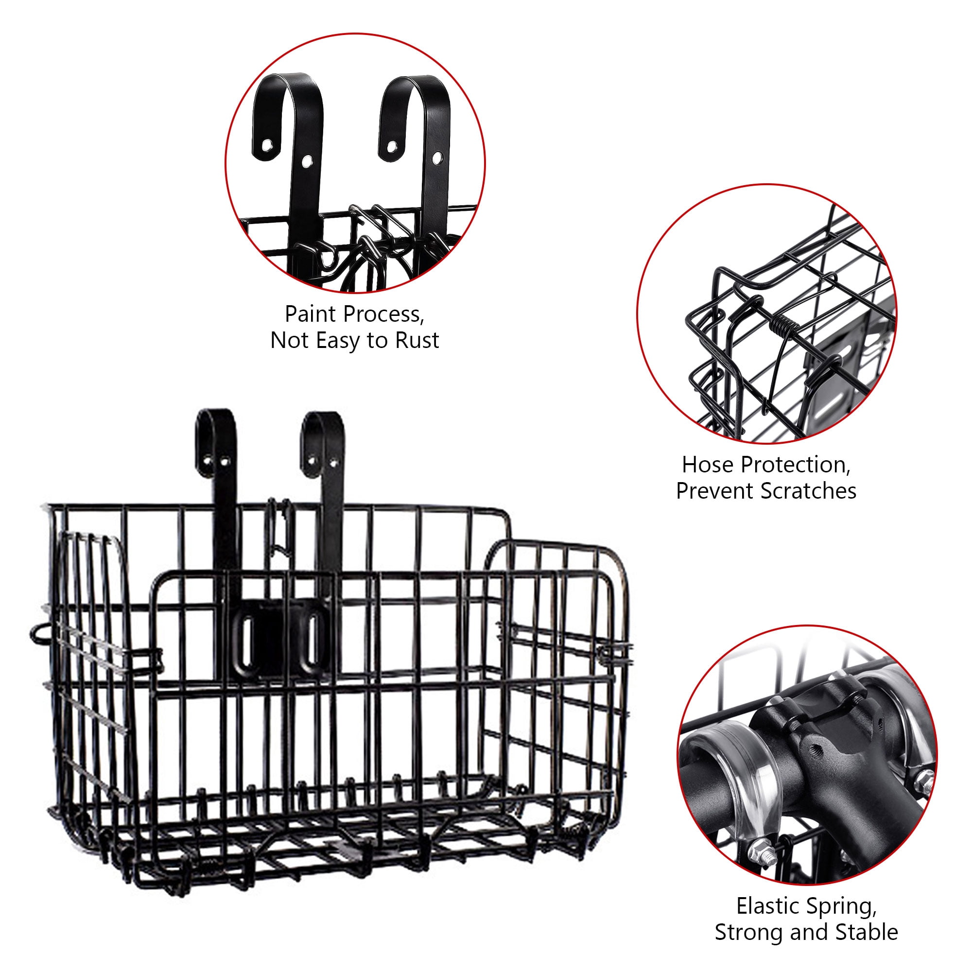 Semfri Folding Bicycle Front Cargo Basket,Rustproof Metal with Mesh Cover (Black)