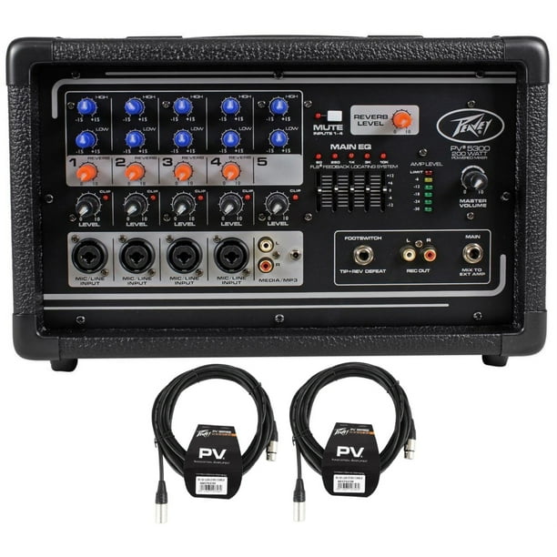 Peavey PV5300 200 Watt 5-Channel Powered Mixer + (2) XLR Cables PV 5300