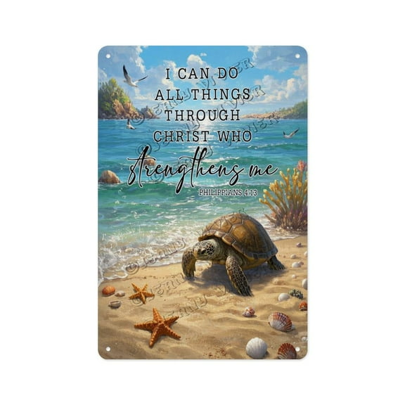 Turtle Beach Inspirational Quote Tin Sign – 8x12 Inches Vintage Coastal Decor, Motivational Ocean-Themed Wall Art, Relaxing and Uplifting Gift for Beach Lovers and Garden Lovers