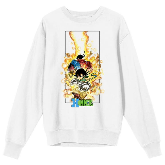 Hammer Stud with Books and Gold Coins Adult White Crew Neck Sweatshirt-3XL