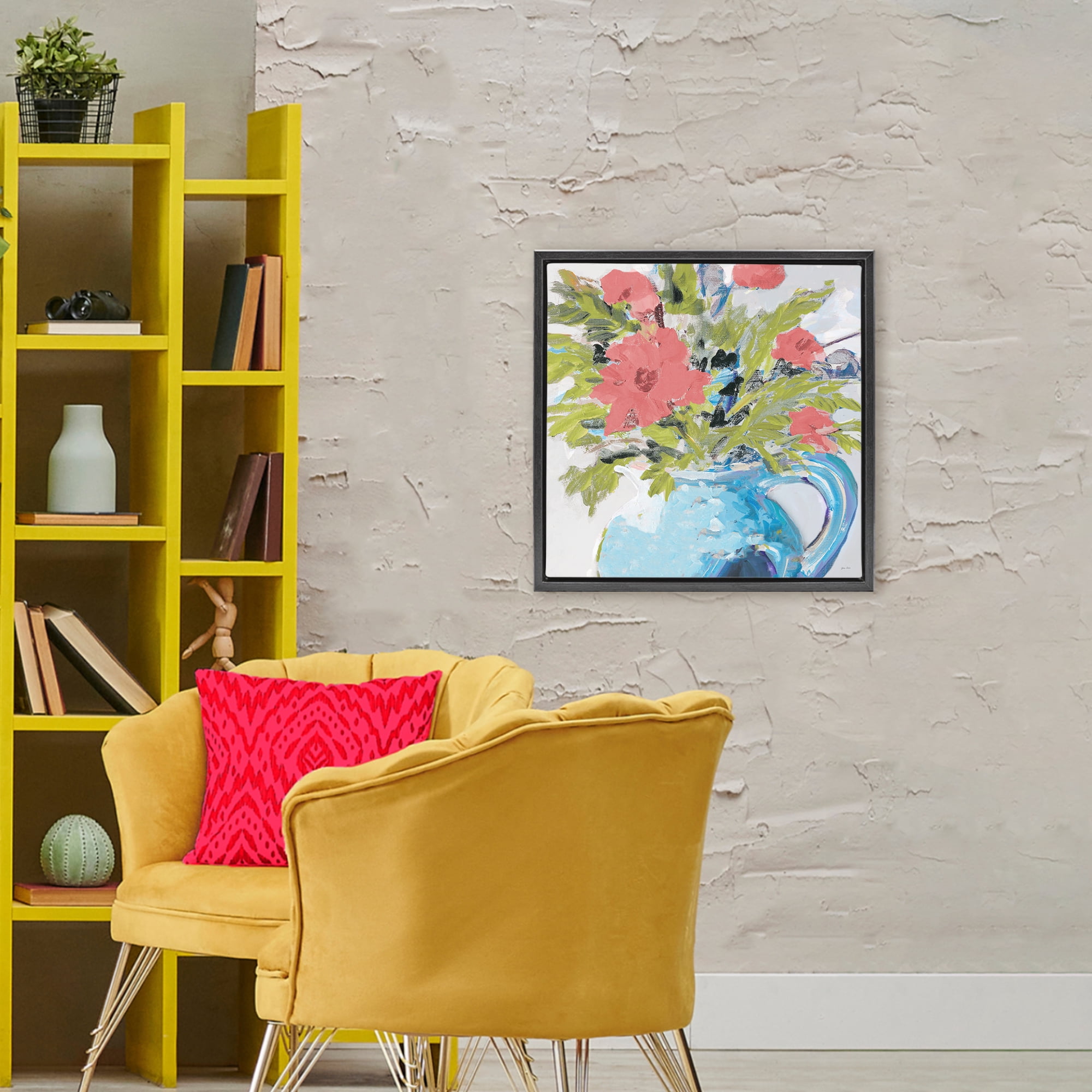 Stupell Industries Daisies in Blue Vase Black Framed Floater Canvas Wall Art, design by Jane Slivka