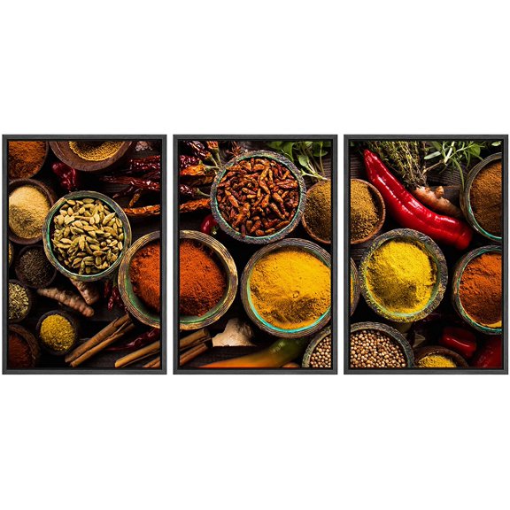 wall26 Framed Canvas Print Wall Art Set Indian Garam Masala Turmeric Spice Blend Food Kitchen & Cooking Photography Realism Decorative Colorful for Living Room, Bedroom, Office - 16"x24"