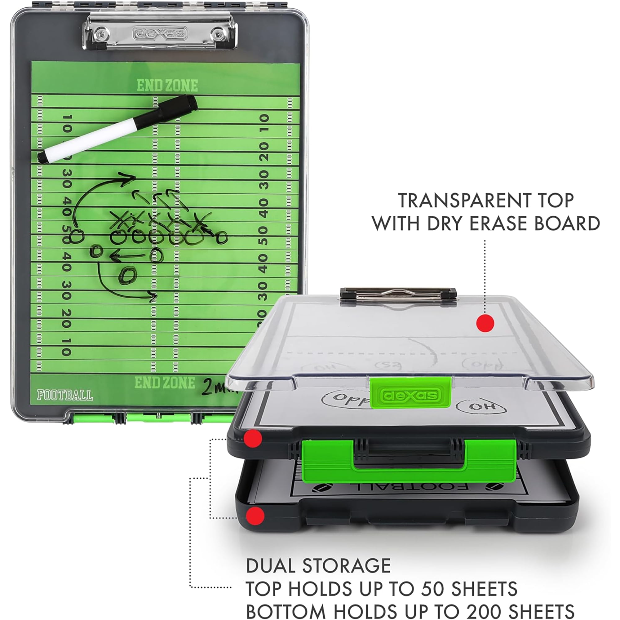 Dexas Clearview Clipcase Clipboard, 13.75 X 9.5 in, Green