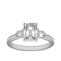 0.75 T.C.W Emerald Shaped Genuine Diamond Stunning Three Stone Wedding Ring for Women Solid 14K White Gold Size 3.5