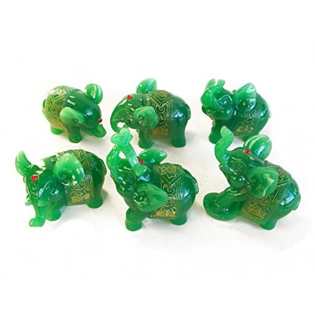 Feng Shui Import LLC 4761 Ensemble de Statues d'Éléphant Vert