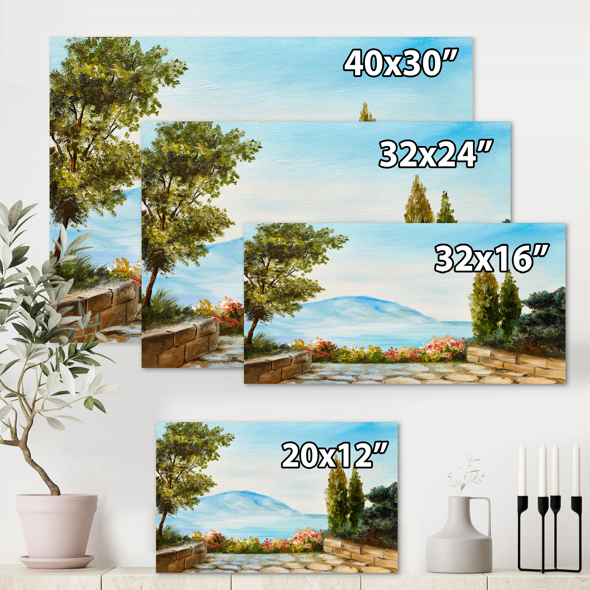 Designart ' Beautiful Mountains View By The Sea Side ' Nautical & Coastal Canvas Wall Art Print