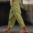 thumbnail image 2 of Fanxing High Waist Cotton Linen Capris Pants for Women Hollow Out 7/8 Pants Casual Summer Wide Leg Summer Cropped Trousers Green,M, 2 of 7