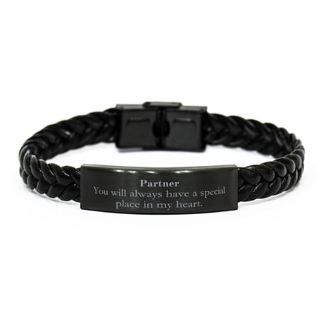 Partner Engraved Braided Leather Bracelet - You will always have a special place in my heart - Gift for Anniversary, Birthday, and Holidays - Confidence, Hope, Inspirational Jewelry for Him or Her