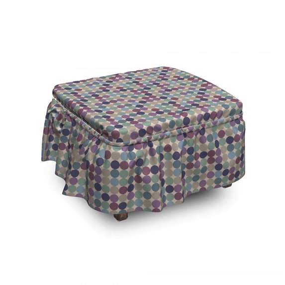 Pastel Ottoman Cover, Vintage Soft Tone Circles, 2 Piece Slipcover Set with Ruffle Skirt for Square Round Cube Footstool Decorative Home Accent, Standard Size, Pale Tan and Multicolor, by Ambesonne