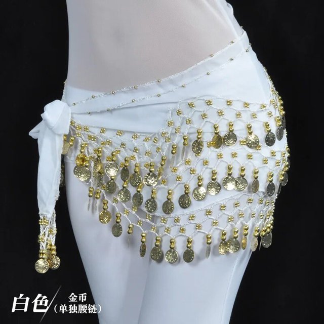 1pcs/lot Women Belly Dance Hip Scarf Accessories 3 Row Belt Skirt With 128pcs Gold color coin bellydance Coins Waist Chain
