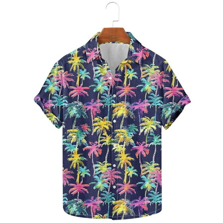 UVEASISHA Men Shirts Hawaiian Retro Palm Tree Print Bowling Shirt Big and Tall Casual Short Sleeve Button Down Shirts 2025 Summer Tropical Beach Shirt Daily Clearance Sale Multicolor M