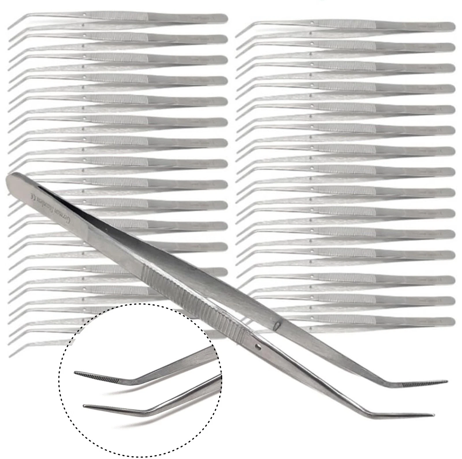 A2ZSCILAB 16cm Precision Bent Tip Clamp Tweezers, Serrated Stainless Steel, Knurled Grip x 24 pcs