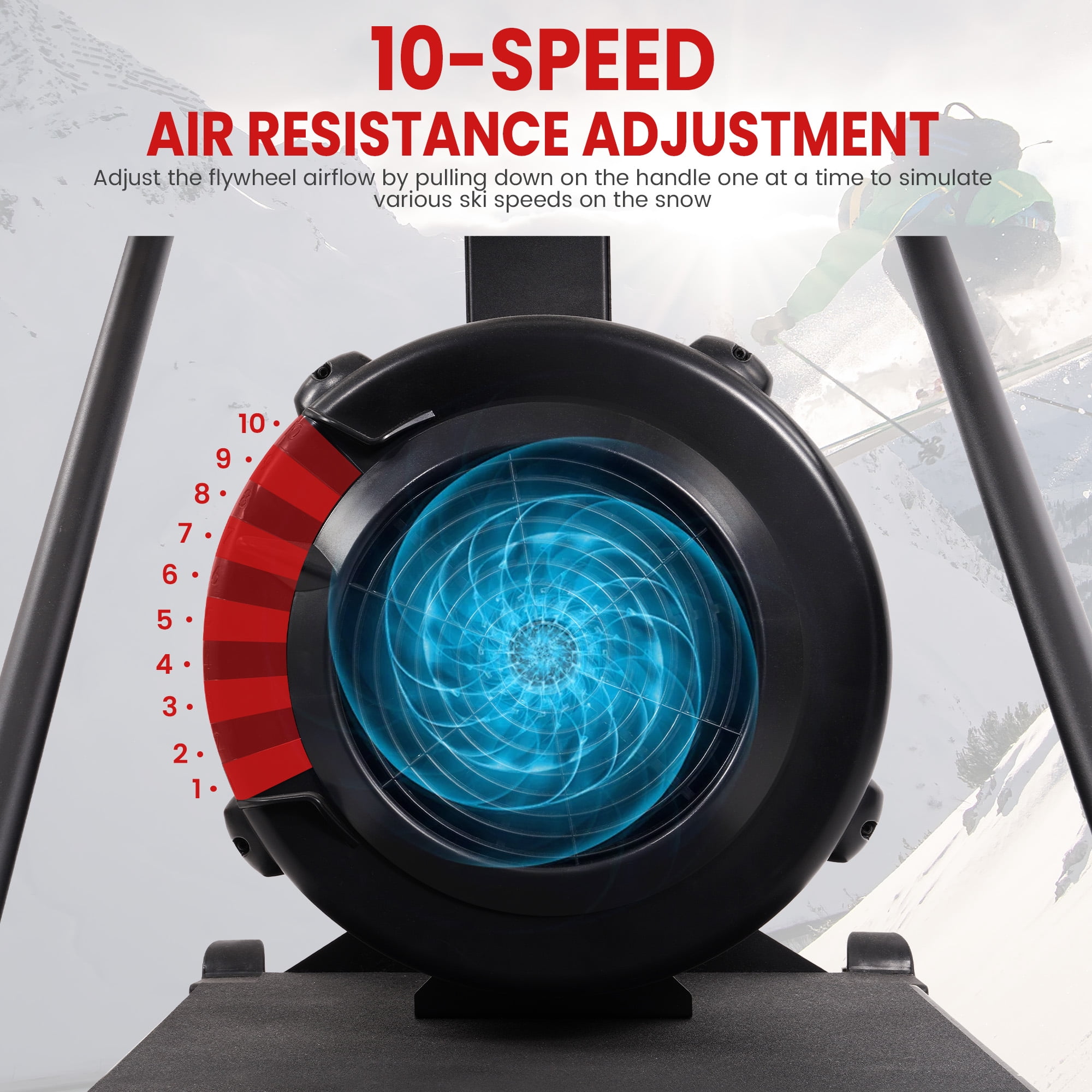 FlexWave Multifunctional home ski training machine - 10 wind speed adjustment, LCD display, durable steel, suitable for full body strength training and skill improvement