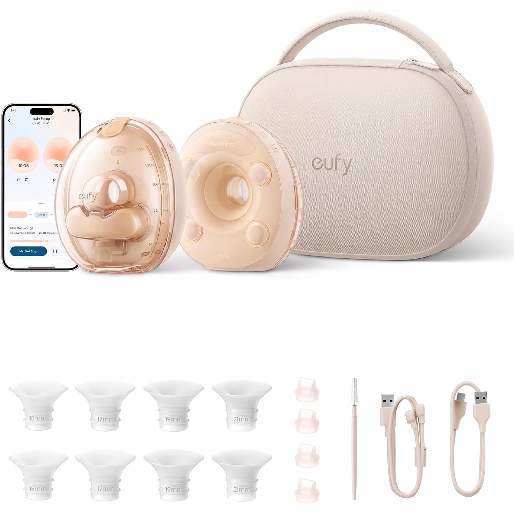 eufy Security Heated Massage Wearable Breast Pump S2 Pro, Charging Case