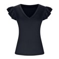 thumbnail image 5 of Puntoco Women tops for Summer 2025 Clearance Women's Summer Sleeveless Tops V Neck Ruffle Shirts Knit Ribbed Tank Top Blouse Black L(L), 5 of 5