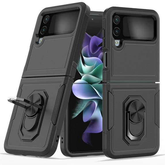 TECH CIRCLE for Samsung Galaxy Z Flip 4 Case, Heavy Duty Shockproof Anti-Scratches Dust-Proof Protective Case with Built-in Magnetic Kickstand for Samsung Galaxy Z Flip 4 2022, Black