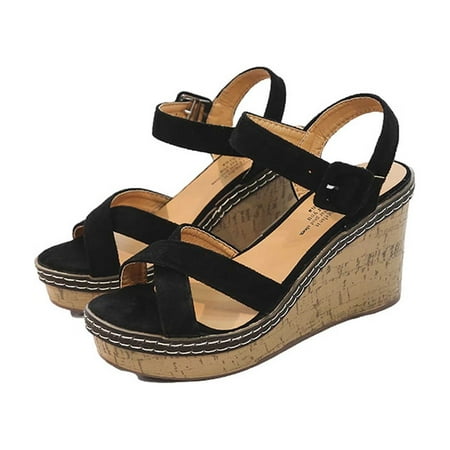 

Women Sandals clearance for Juebong Wedge Sandals for Womens Dressy Open Toe Ankle Strap Wedge Platform Espadrille Sandal - Dressy Sandals Women - Strappy Casual Braided Heels Summer Bohemia