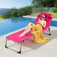thumbnail image 2 of Gymax Chaise Longue Pliante d'Extérieur à 5 Positions avec Ouverture pour le Visage et Repose-Pieds Réglable Rose, 2 of 10