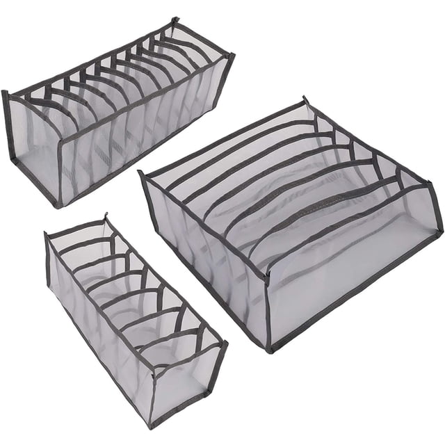 Paquete de 3 organizadores de cajones para ropa interior, organizadores de cajones, cajones de armario, organizadores para sujetadores, calcetines, corbatas, gris-gris- Sincero Electrónica